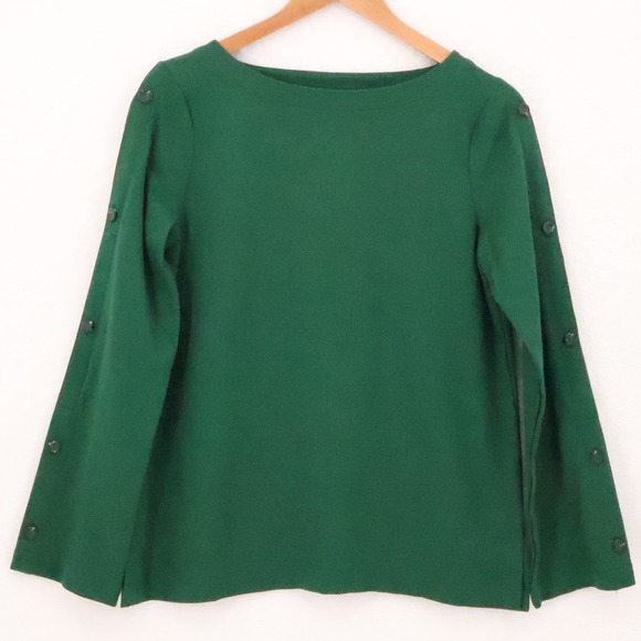 J. Jill Tops - J. Jill Ponte Button Sleeve Boatneck Top Womens Size S Green Minimalist Comfort